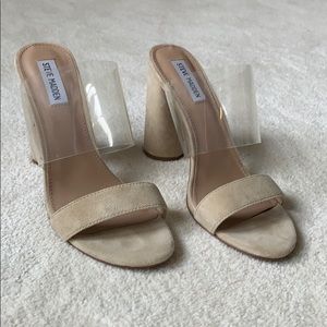 Steven Madden suede and clear two strap heels